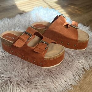 Stylish Tan Suede Platform Mules